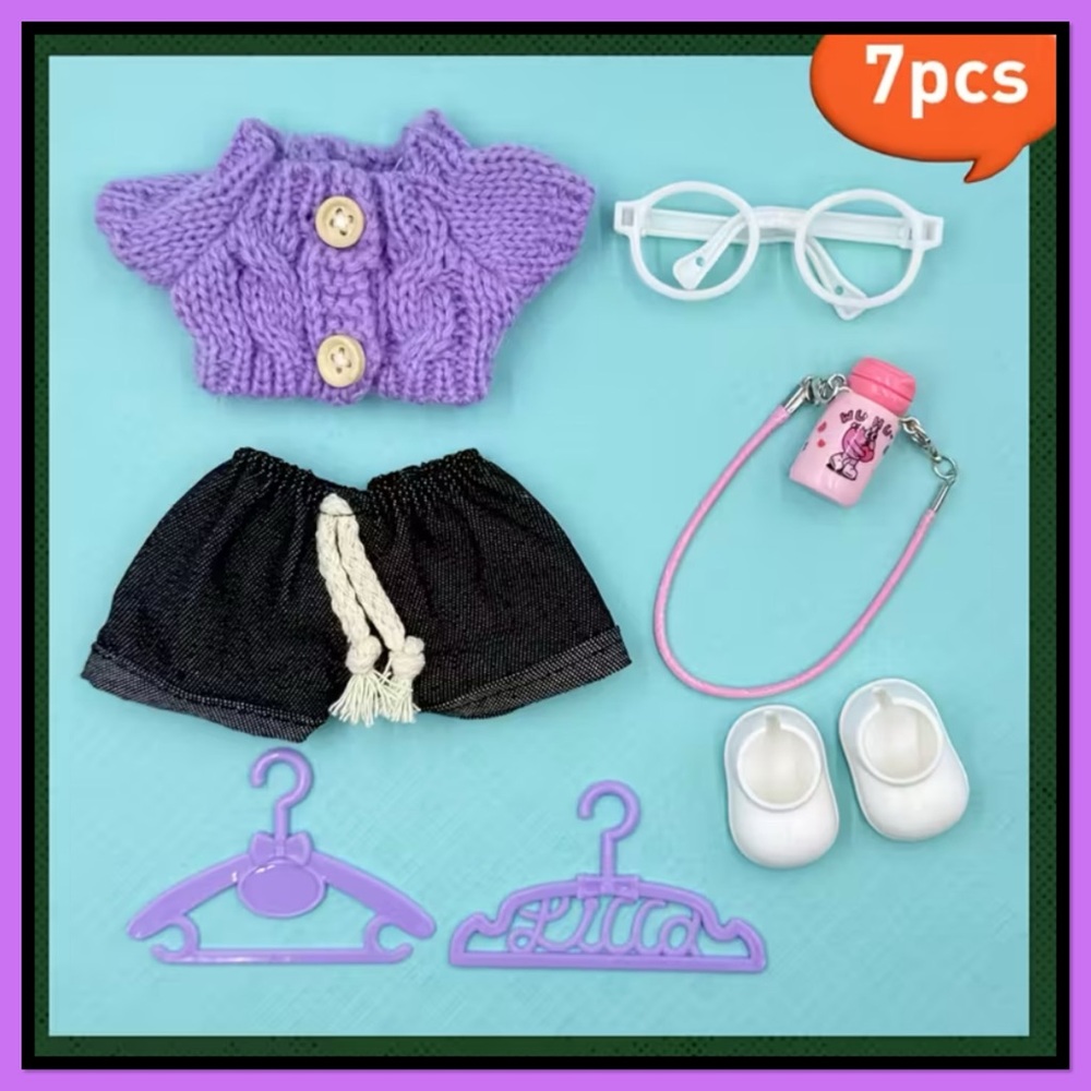 Labubu Stylish Outfit Set with Purple Sweater and Accessories